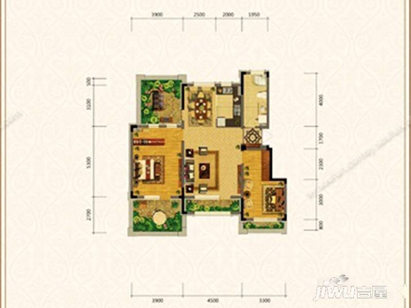 郡原美村3室2厅2卫125.7㎡户型图