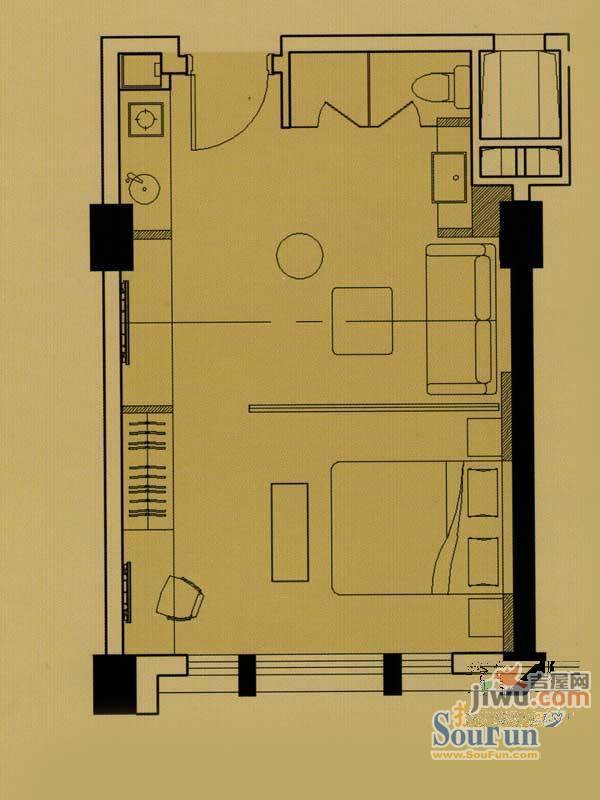 海中洲国际广场1室2厅1卫52.6㎡户型图