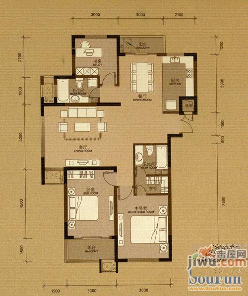 万宇滨海新境3室2厅2卫139.1㎡户型图