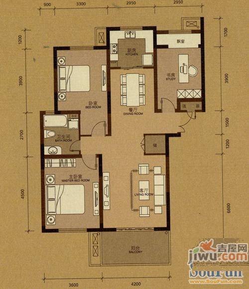 万宇滨海新境3室2厅1卫125.2㎡户型图