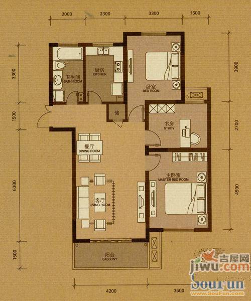 万宇滨海新境3室2厅1卫113.6㎡户型图