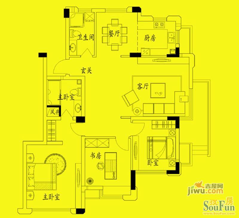 金色溪谷花园三期3室2厅1卫138.5㎡户型图