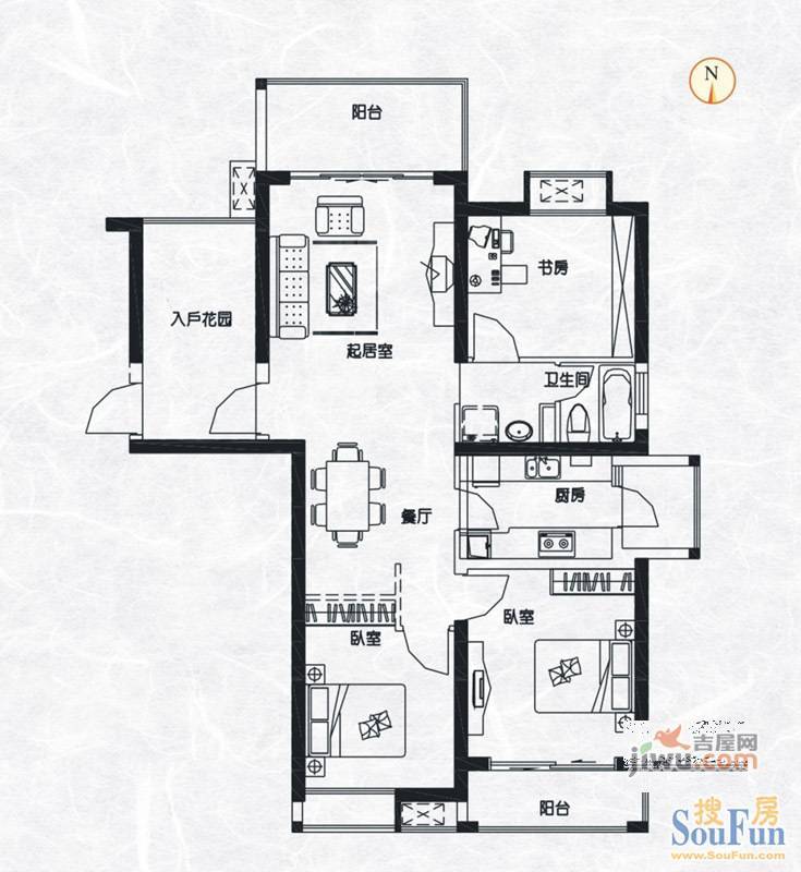 未来城3室2厅1卫123㎡户型图