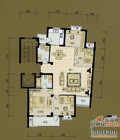 金色阳光花园3室2厅2卫135㎡户型图