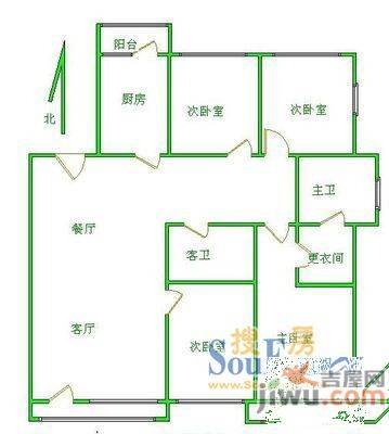 通达新村3室2厅1卫户型图