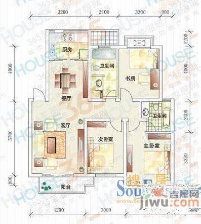 天湖花园3室2厅2卫户型图