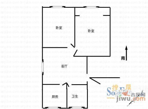殷家山花园社区2室1厅1卫户型图