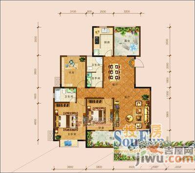 赤铸山庄3室2厅1卫户型图