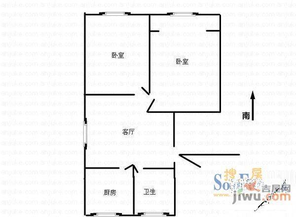 弋矶山庄2室1厅1卫户型图