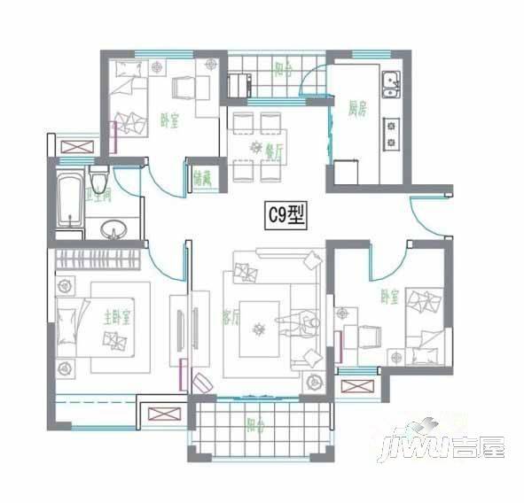 张家山花园2室2厅1卫户型图