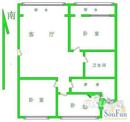 盛峰大厦2室2厅2卫户型图