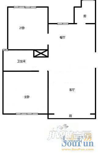 南关公寓2室2厅1卫户型图