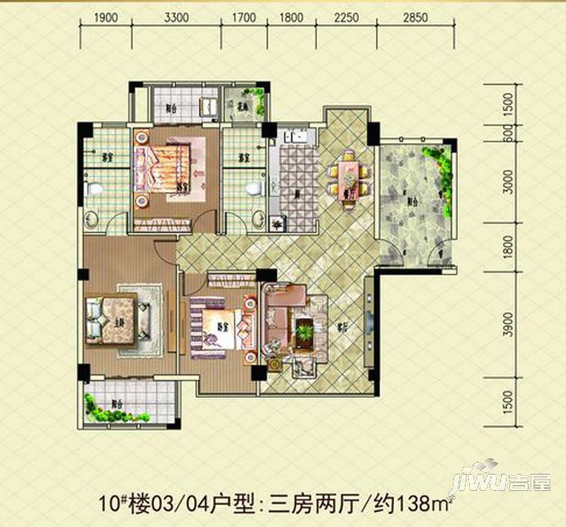 凤达雅苑豪园3室2厅2卫138㎡户型图