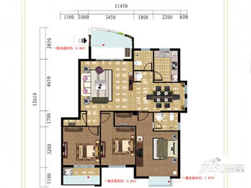 兰溪新天地3室2厅2卫131㎡户型图