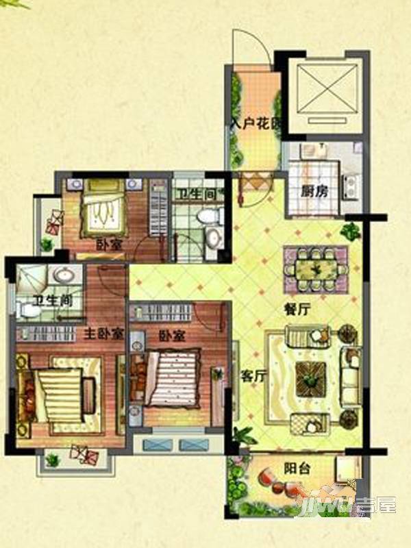 七度公园湾1号3室2厅2卫106.2㎡户型图