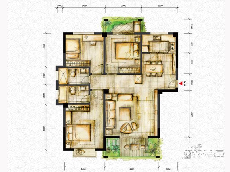 巨岸幸福城3室2厅2卫118㎡户型图