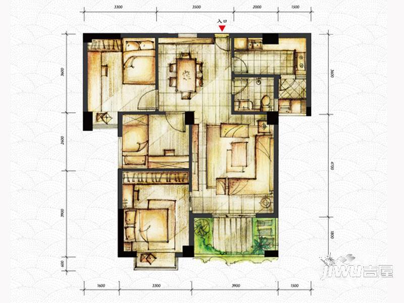 巨岸幸福城3室2厅2卫118㎡户型图