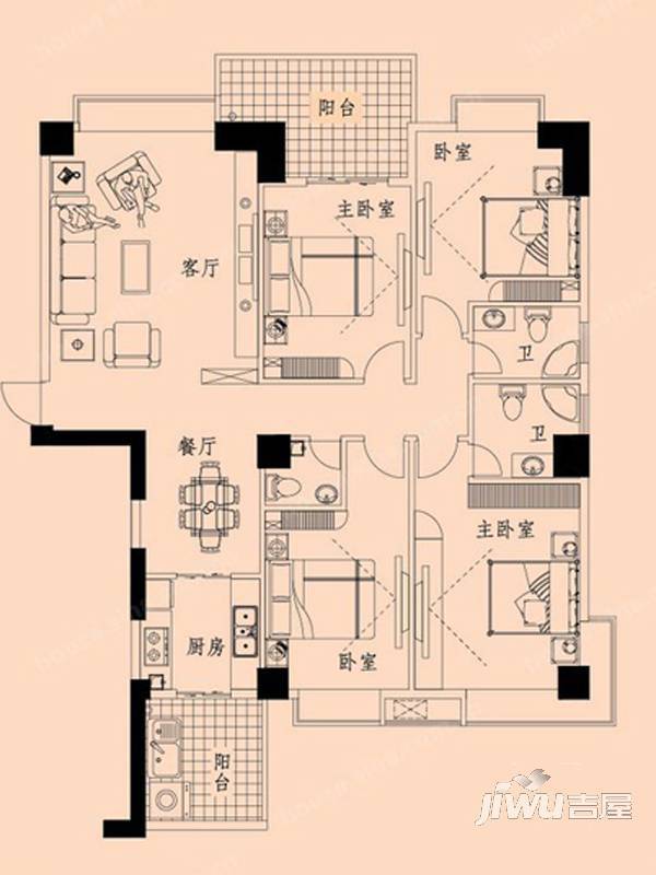 观桥佳园4室2厅3卫165.6㎡户型图