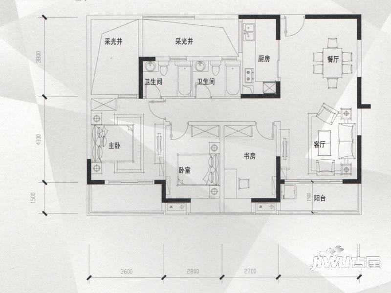 欧氏臻城3室2厅2卫118.2㎡户型图