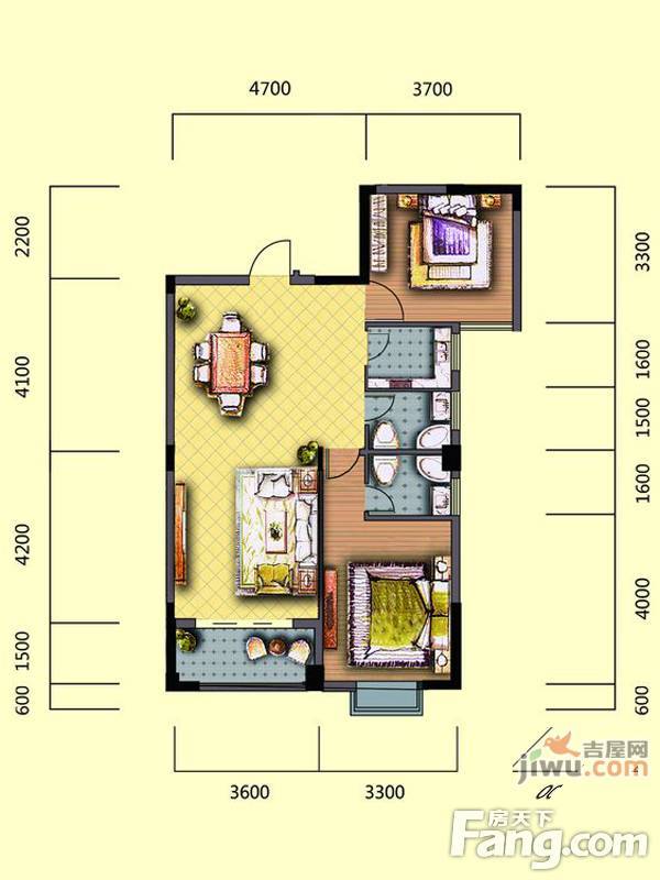 顺安广场2室2厅2卫92.9㎡户型图