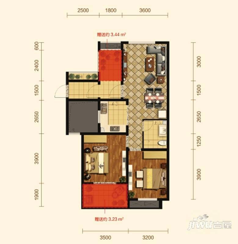 康恒嘉和豪庭2室2厅1卫87.8㎡户型图