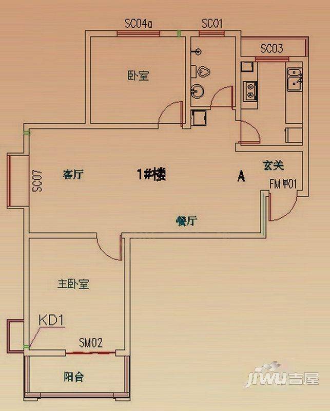 海纳东岸2室2厅1卫户型图