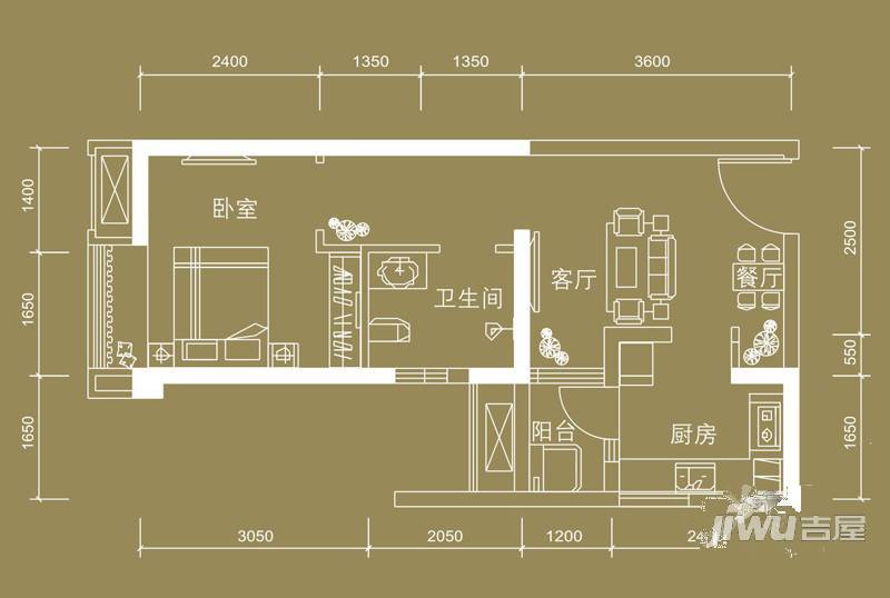 中房北极星花园1室2厅1卫40㎡户型图