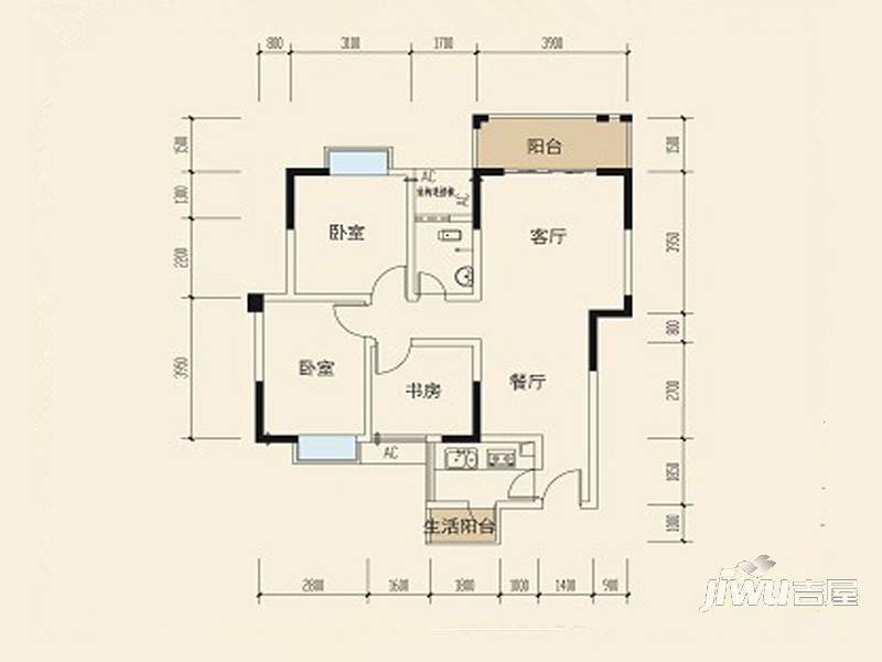 太平洋澎洲岛3室2厅1卫87.3㎡户型图