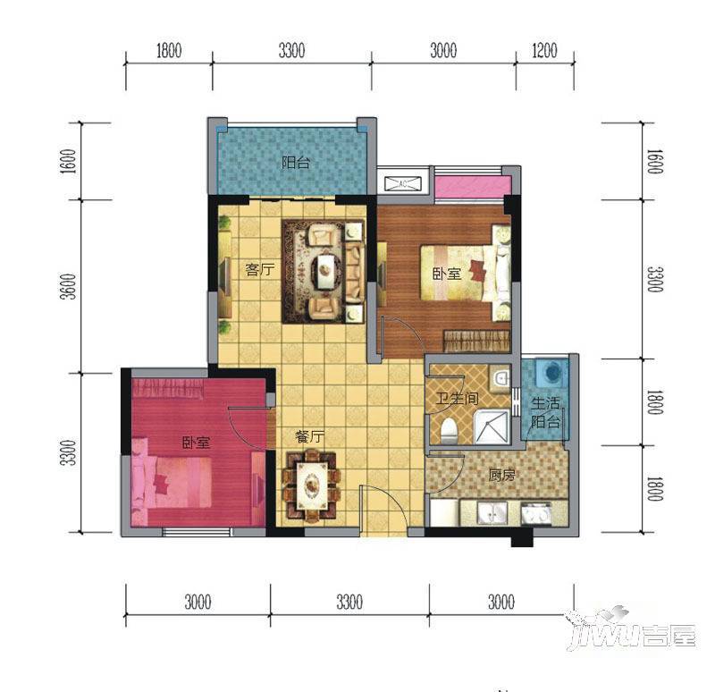 欣海国际1室2厅1卫60.6㎡户型图