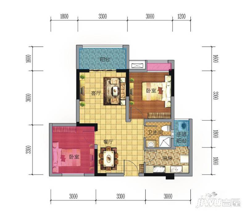 欣海国际1室2厅1卫60㎡户型图