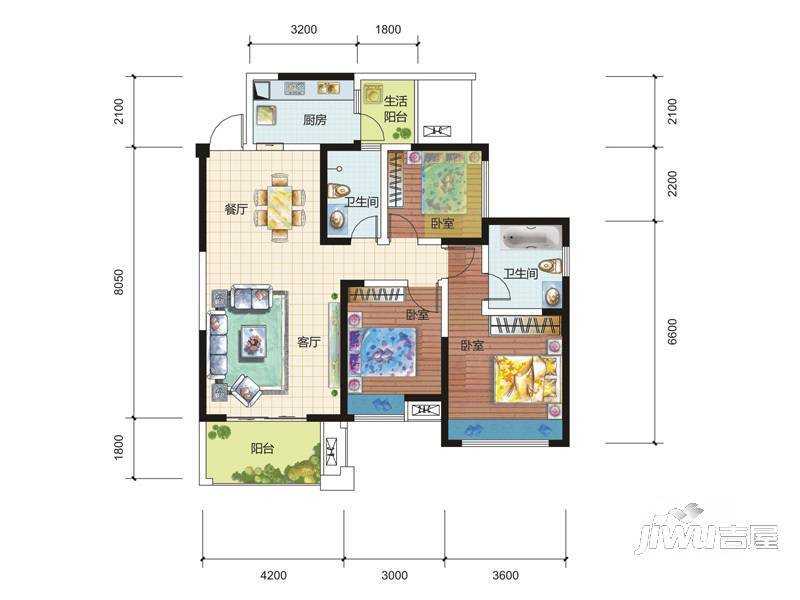 百悦国际社区相寓3室2厅2卫112㎡户型图