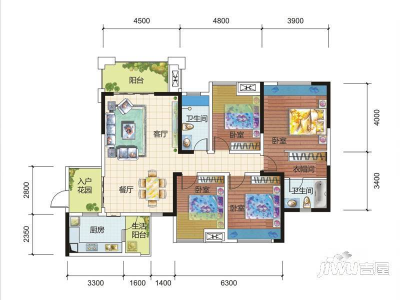 百悦国际社区商办4室2厅2卫136㎡户型图