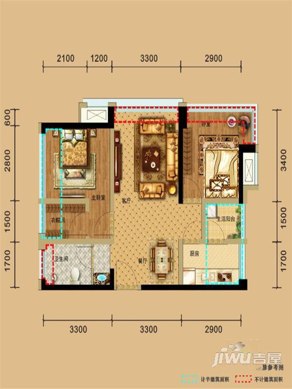 保利林语溪2室2厅1卫65㎡户型图