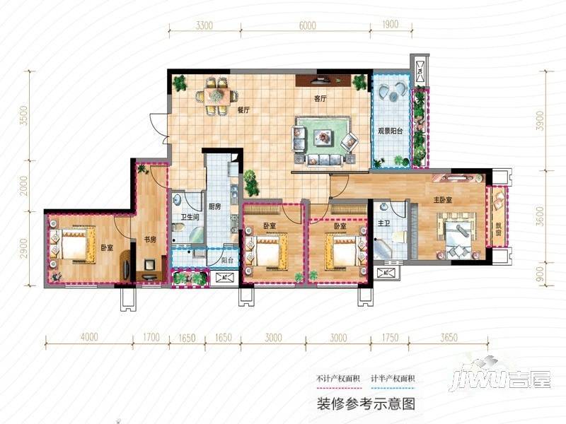 香悦城悦公馆4室2厅2卫129㎡户型图