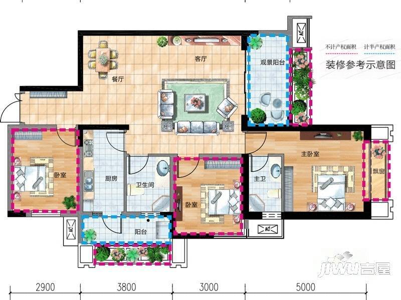 香悦城悦公馆4室2厅2卫129㎡户型图