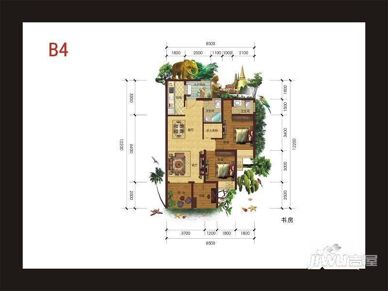 四季金悦3室2厅2卫88㎡户型图