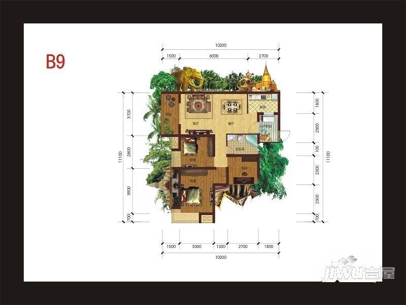 四季金悦3室2厅2卫84㎡户型图