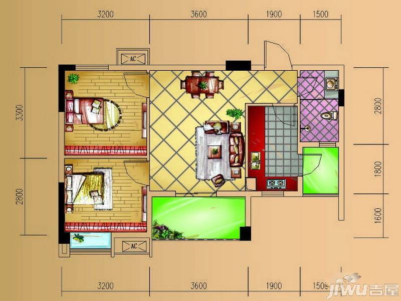 德源第一城2室2厅1卫66㎡户型图