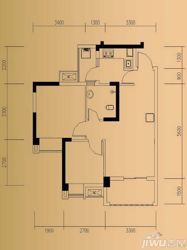 德源第一城2室2厅1卫64㎡户型图