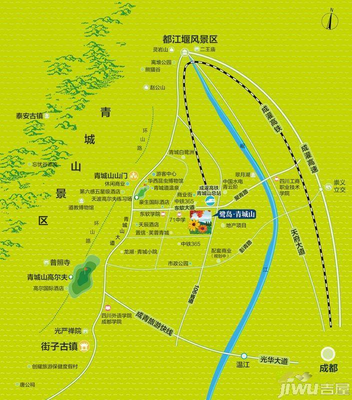 鹭岛青城山位置交通图图片