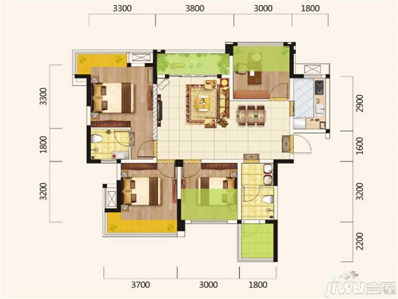 盛世华庭商铺4室2厅2卫100㎡户型图