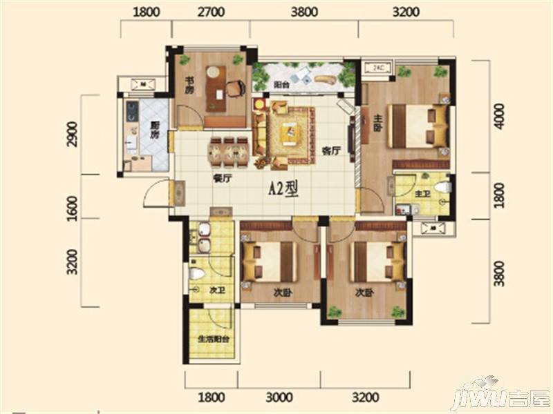 盛世华庭商铺4室2厅2卫97.9㎡户型图