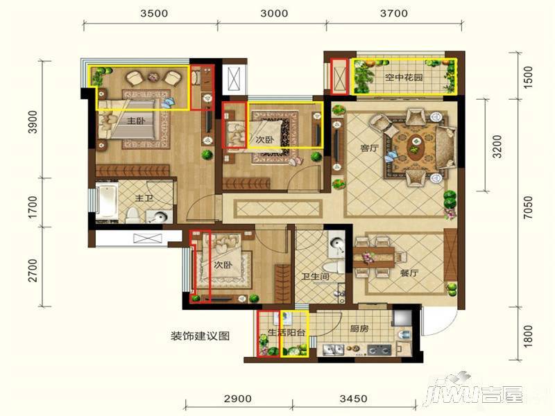 润扬观澜鹭岛3室2厅2卫86.4㎡户型图