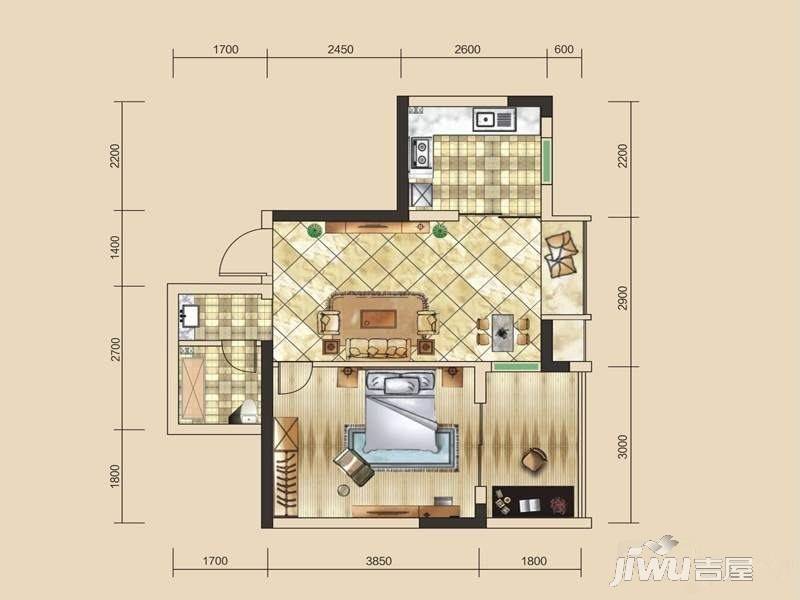 金地金沙府邸1室1厅1卫47㎡户型图