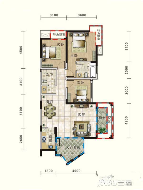 广泽东方威尼斯3室2厅2卫108.8㎡户型图