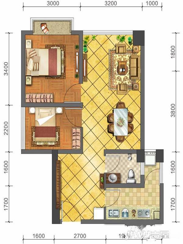 金楠缤纷商铺2室2厅1卫62㎡户型图