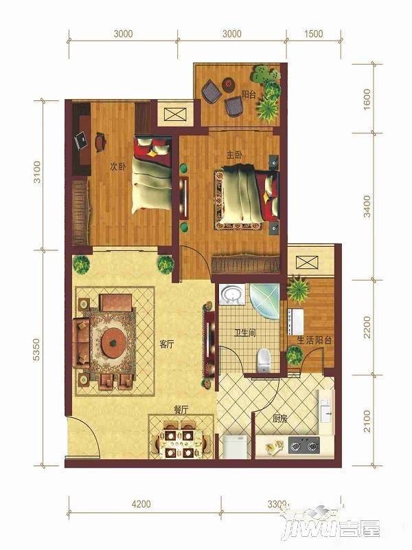 四季金悦2室1厅1卫63㎡户型图