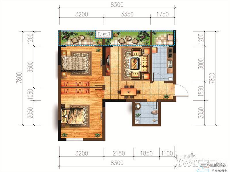 宗申赛纳庄园2室2厅1卫71.2㎡户型图