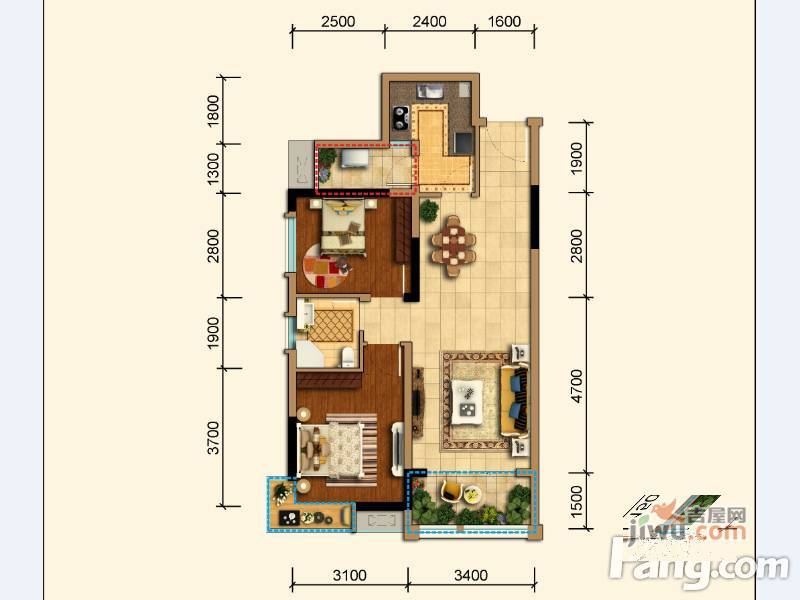 蜀镇观澜湖2室2厅1卫77.6㎡户型图