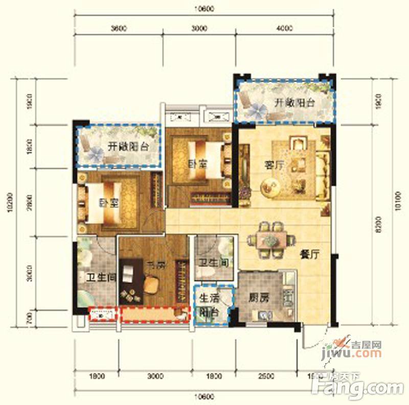 司马赋3室2厅2卫103.4㎡户型图